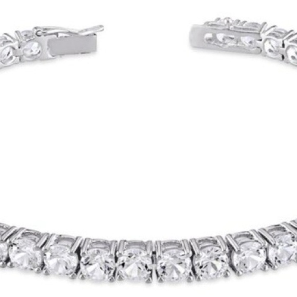 Gemstone Jewelry 14 1/4 CT Created White Sapphire Silver Bracelet, New